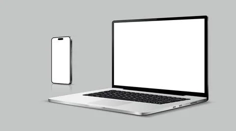 Mobile phone, notebook computer mockup with blank screen Stock Illustration