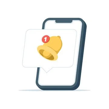 Mobile phone with notification bell icon vector, isolated on white. Stock Illustration
