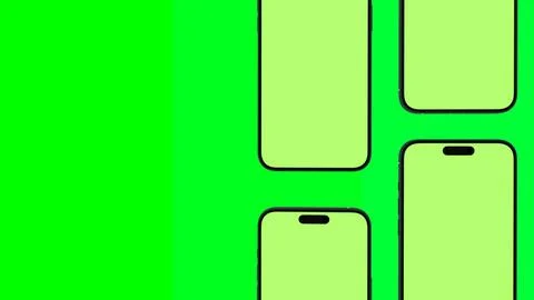 Mobile Phone Pattern with Green Screen on green background flat lay. Group of Stock Illustration