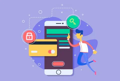 Mobile phone payment icon in flat style. The internet store, online shop, web Stock Illustration