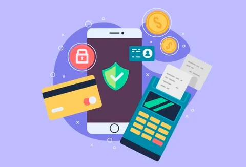 Mobile phone payment icon in flat style. The internet store, online shop, web Stock Illustration