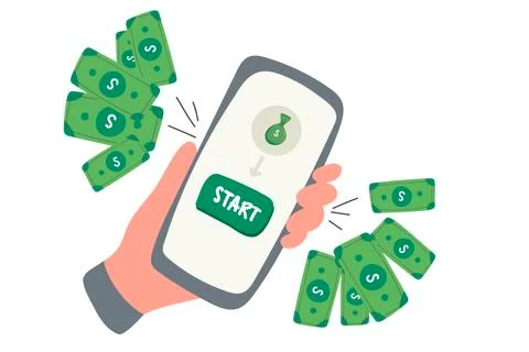 Mobile phone payment icon in flat style. hand drawing. Digital money dollar - Stock Illustration