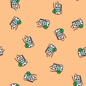 Mobile phone payment vector seamless pattern Stock Illustration