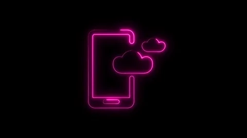 Mobile phone with pink neon cloud computing internet connectivity on a blac.. Stock Footage 314539541