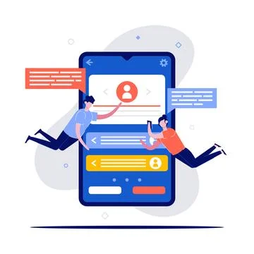 Mobile phone profiles, user information data concepts with character. Peopl.. Stock Illustration