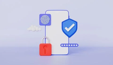 Mobile phone protection system, shield, fingerprint scanner and password Stock Illustration