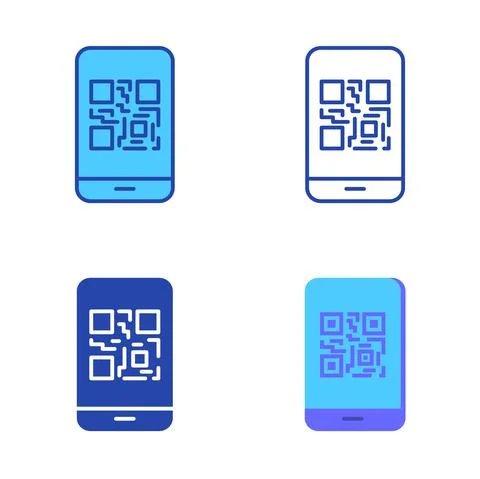 Mobile phone with qr code icon set in flat and line style Stock Illustration