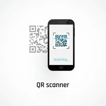 Mobile phone qr code scanning concept. Illustrazione stock