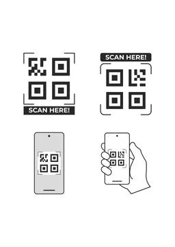 Mobile Phone QR Code Scanning Icons and Digital Scanner Symbols Stock Illustration