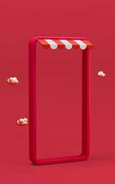 A mobile phone with red background, 3d rendering. Stock Illustration