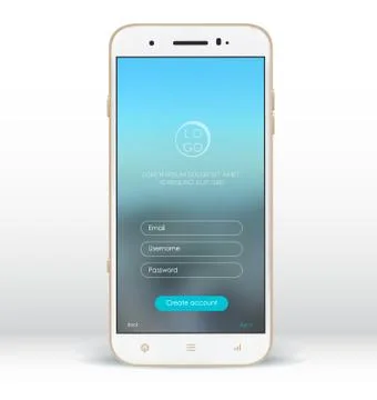 Mobile phone with registration page. Stock Illustration