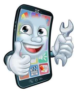 Mobile Phone Repair Spanner Thumbs Up Cartoon Ilustração Stock