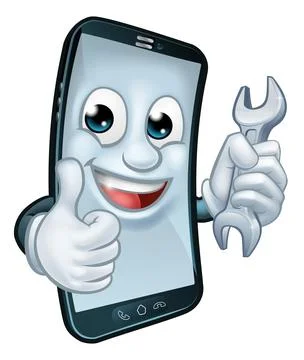 Mobile Phone Repair Spanner Thumbs Up Mascot Ilustração Stock