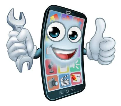 Mobile Phone Repair Spanner Thumbs Up Cartoon Ilustração Stock