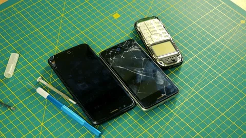 Mobile phone repair. Touchscreen replacement. Stock Footage 129079228