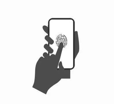 Mobile phone scanning a fingerprint, data security screen unlock Stock Illustration