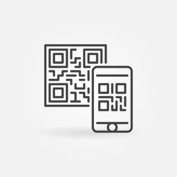 Mobile phone scanning QR code vector concept icon or symbol Stock Illustration