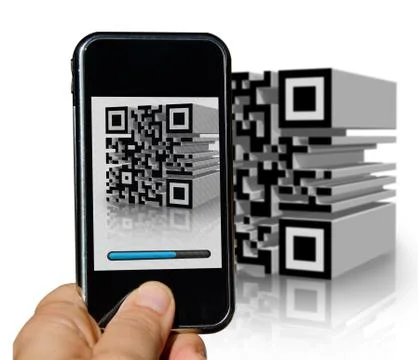 Mobile phone scanning a tridimensional barcode Stock Photos