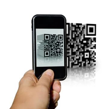 Mobile phone scanning a tridimensional barcode Foto stock