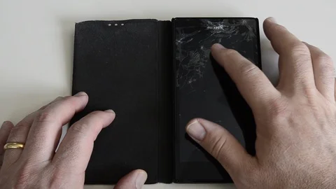 Mobile phone screen with broken glass Video stock 89837053