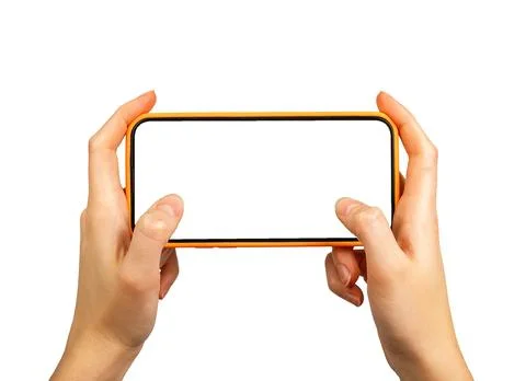 Mobile phone screen mock up in hand isolated on white. Smartphone mockup fo.. Stock Photos