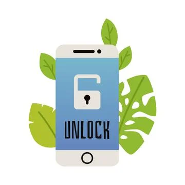 Mobile phone screen with open lock icon flat style Stock Illustration