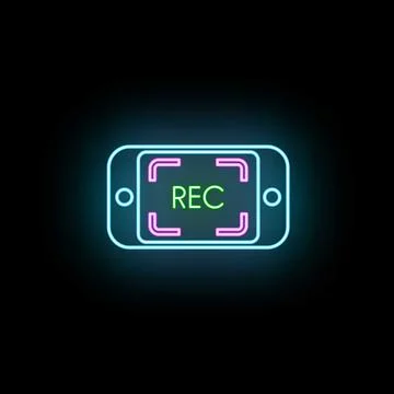 Mobile phone screen rec recording neon icon Stock Illustration