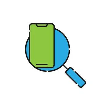 Mobile Phone Search icon Vector Design. Mobile phone icon with Searching desi Stock Illustration