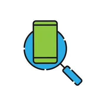 Mobile Phone Search icon Vector Design. Mobile phone icon with Searching desi Stock Illustration
