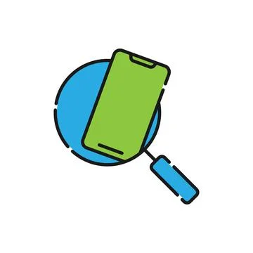Mobile Phone Search icon Vector Design. Mobile phone icon with Searching desi Stock Illustration