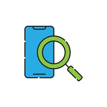 Mobile Phone Search icon Vector Design. Mobile phone icon with Searching desi Stock Illustration