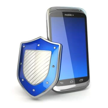 Mobile phone security concept. cellphone and shield. Stock Illustration