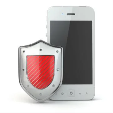 Mobile phone security concept. cellphone and shield. Stock Illustration