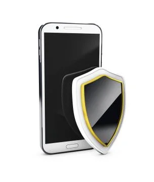 Mobile phone security concept. Cellphone and shield, 3d Illustration Stock Illustration