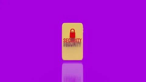 Mobile Phone Security Concept with Red Lock Icon 3d render. Stock Illustration