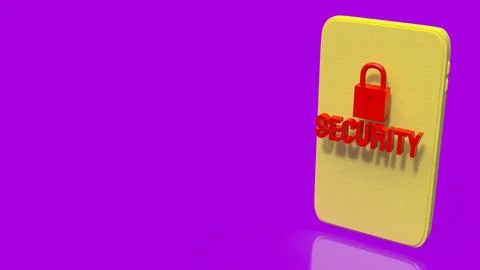 Mobile Phone Security Concept with Red Lock Icon 3d render. 스톡 일러스트