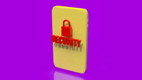 Mobile Phone Security Concept with Red Lock Icon 3d render. 스톡 일러스트