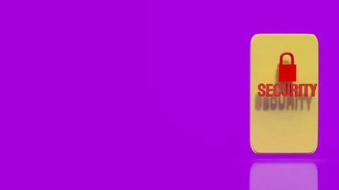 Mobile Phone Security Concept with Red Lock Icon 3d render. Stock Illustration