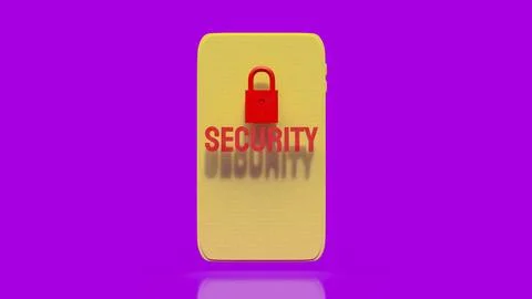 Mobile Phone Security Concept with Red Lock Icon 3d render. Stock Illustration