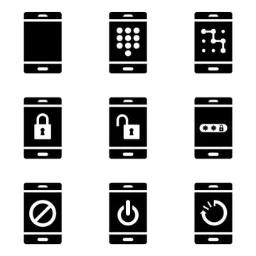 Mobile phone security glyphs Illustrazione stock