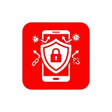 Mobile phone security icon with shield against viruses and bugs. Stock Illustration