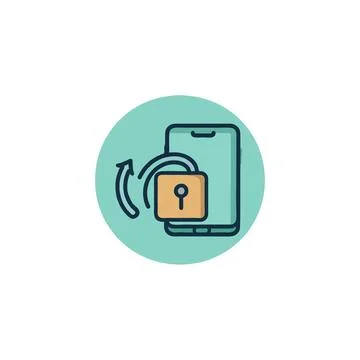 Mobile phone security lock concept with rotating arrow, suggesting data pro.. Stock Illustration