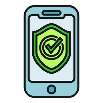 Mobile phone security shield checkmark app icon Stock Illustration