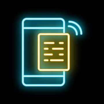 Mobile phone sending file wireless neon icon on black background Stock Illustration