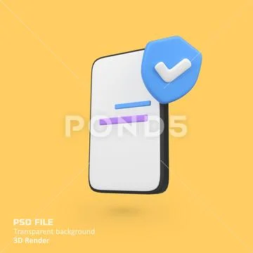 Mobile phone with shield security isolated 3d render icon illustration PSD Template