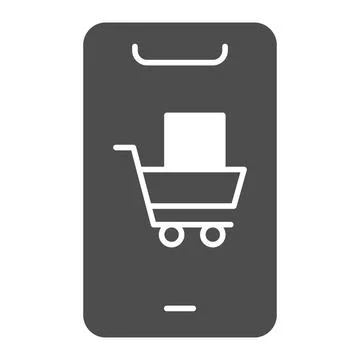 Mobile phone with shopping cart solid icon, shopping concept, smartphone with 스톡 일러스트