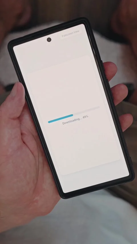 Mobile phone showing downloading progress status bar completing successfully. Stock Footage 341861247