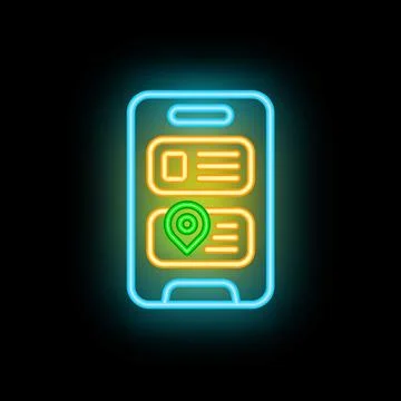 Mobile phone showing geolocation and tracking app with neon light effect Stock Illustration