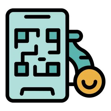 Mobile phone showing qr code being scanned with happy emoji Stock Illustration
