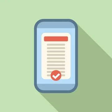 Mobile phone showing validated document with check mark icon Stockillustratie